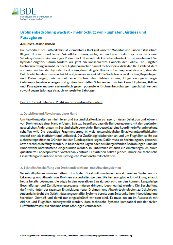Drohnenbedrohung wächst – mehr Schutz von Flughäfen, Airlines und Passagieren