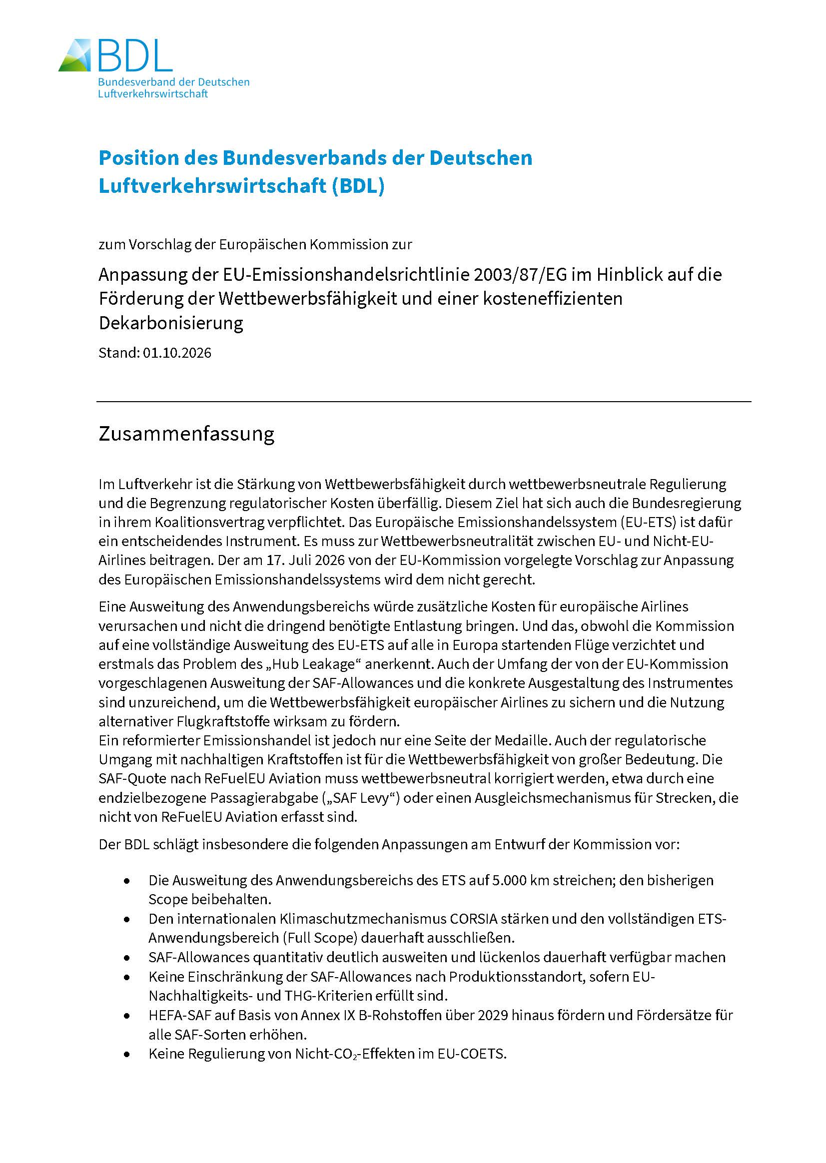 Anpassung der EU-Emissionshandelsrichtlinie 2003/87/EG